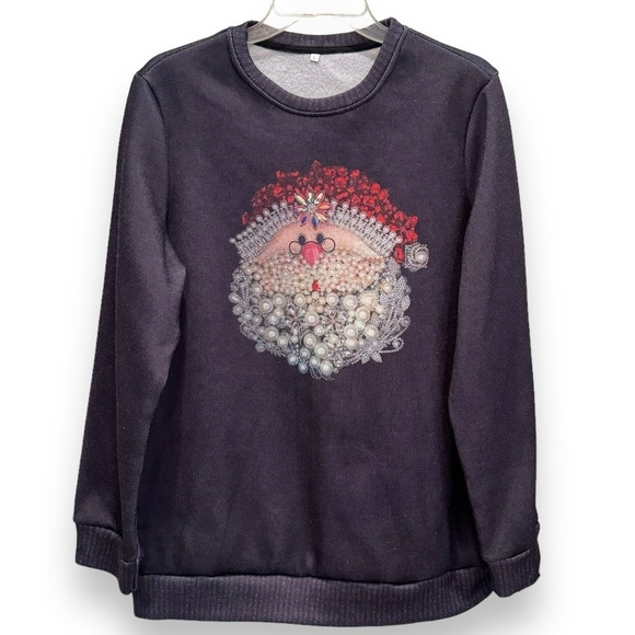 Tops - NWOT Women's Size Large Christmas Santa Claus Jewel Graphic Art Print Sweatshirt